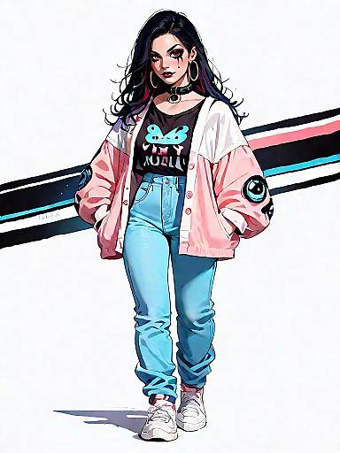 Woman in Casual Streetwear with Pink Jacket