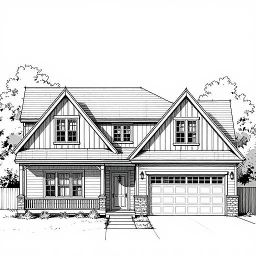Craftsman Home Black-and-White Sketch