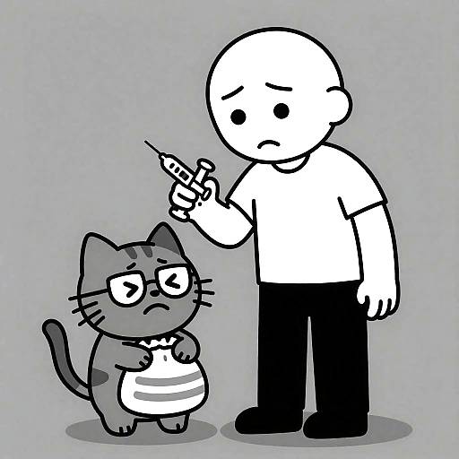 Concern and Pain in Black-and-White Cartoon