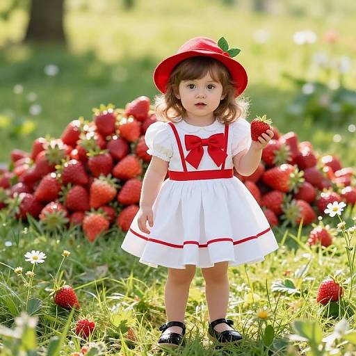Young Girl in Sunny Strawberry Meadow