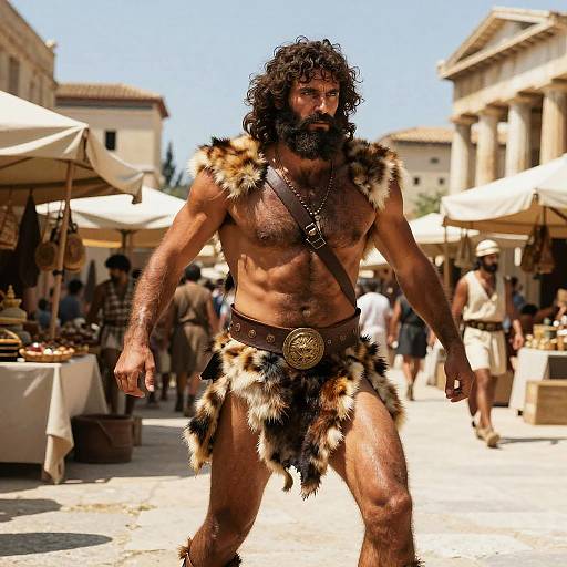 Hairy Greek Warrior in Marketplace