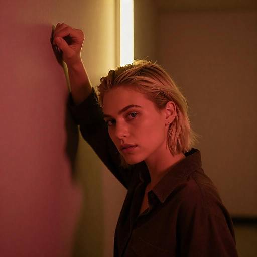 Slicked-Back Blonde in Red and Yellow Light