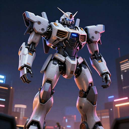 Cyberpunk Night Mecha Robot Scene