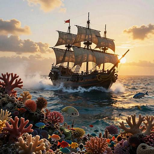 Fantasy Seascape with Pirate Ship