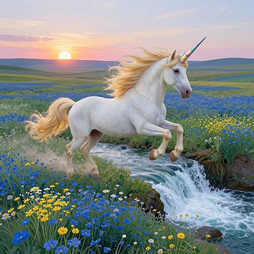 Elegant Unicorn Over Dreamlike Landscape