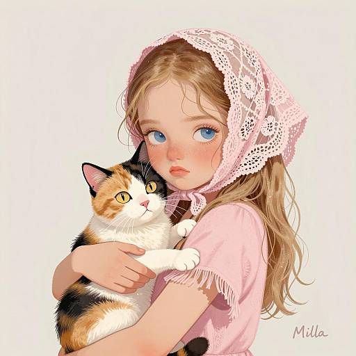 Young Girl Holding Calico Cat
