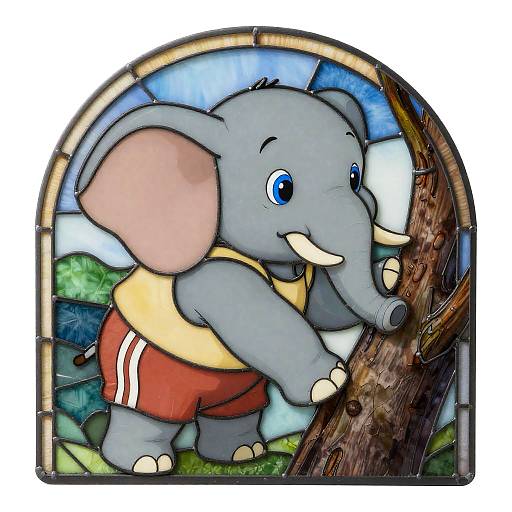 Stained-Glass Baby Elephant Tree Climber