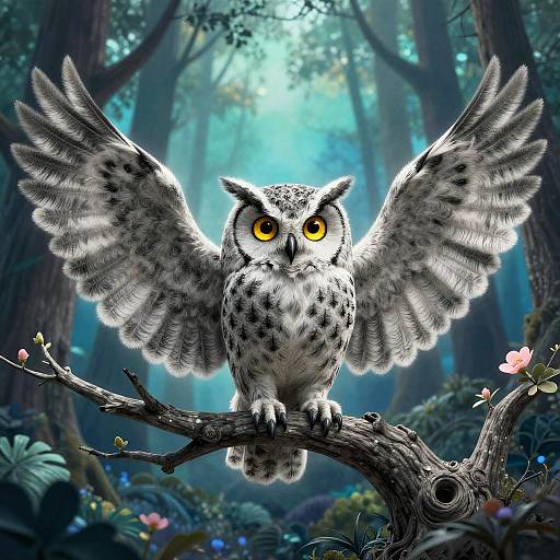 Ancient Wise Owl in Midnight Forest