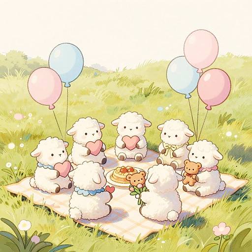 Charming Lamb Picnic in Pastel Palette