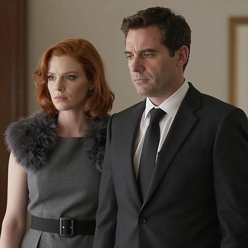 Serious Man and Woman in Formal Attire Indoors