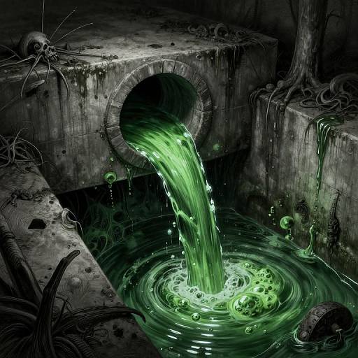 Toxic Sewage Drainage with Bubbling Green Liquid