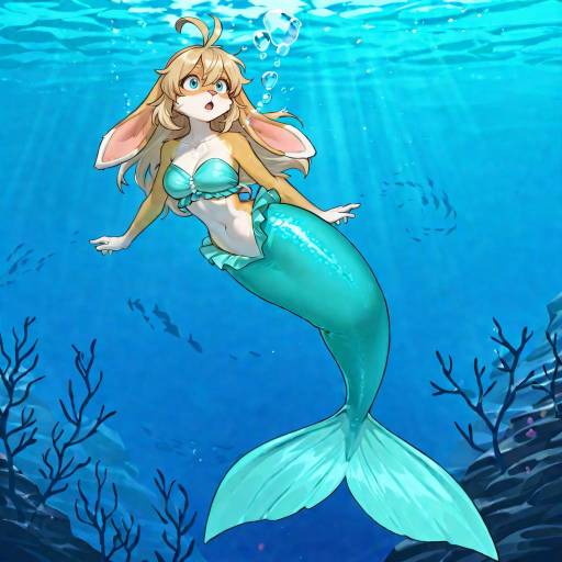 Vibrant Ecchi Rabbit Mermaid Underwater Art
