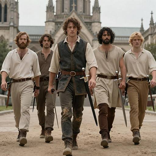 Four Adventurers Before Gothic Architecture