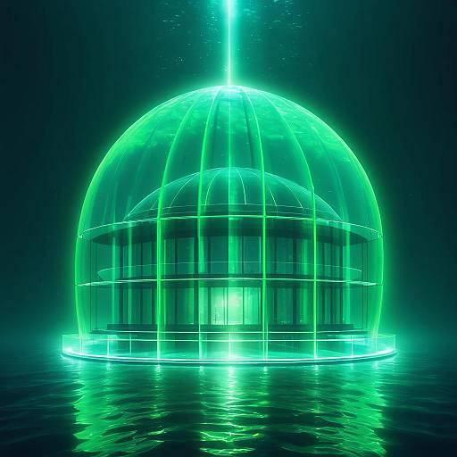 Underwater Glass Dome with Green Luminescence
