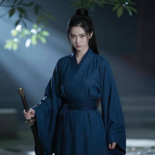 Intense Asian Woman with Sheathed Sword