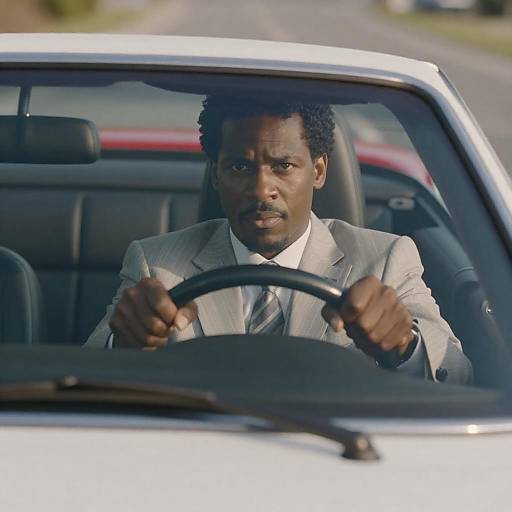 Intense Black Man Driving Convertible
