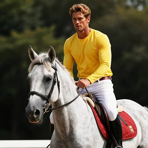 Determined Rider on a Grey Horse