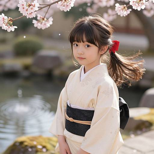 Elegant Girl in Serene Japanese Garden