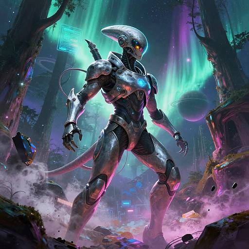 Luminous Alien Biologist in Power Armor