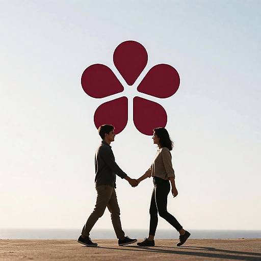 Backlit Walking Pair, Minimal Ruby Flower