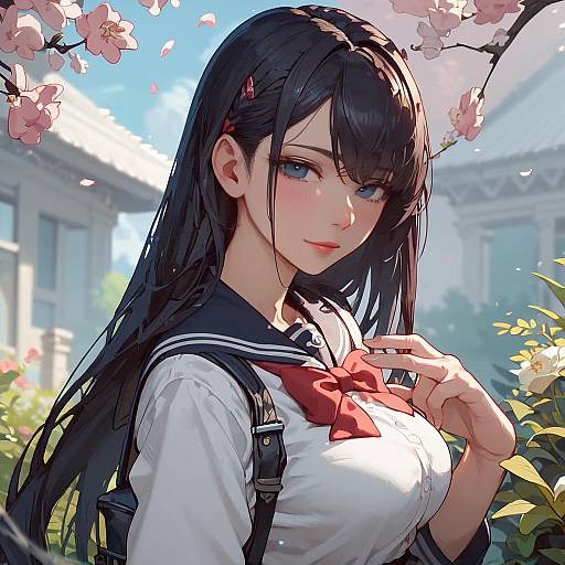 Anime Girl in Black Tomoeda Elementary School Uniform