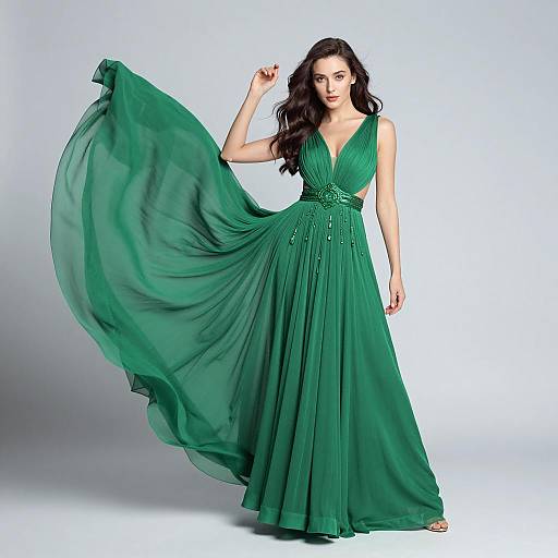 Elegant Woman in Vibrant Green Gown