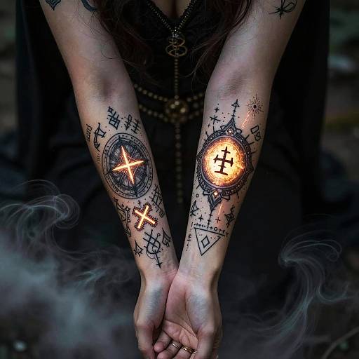 Glowing Alchemical Tattoos in Dark Fantasy