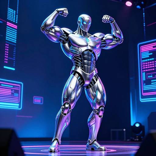 Neon Cybernetic AI Bodybuilder Pose