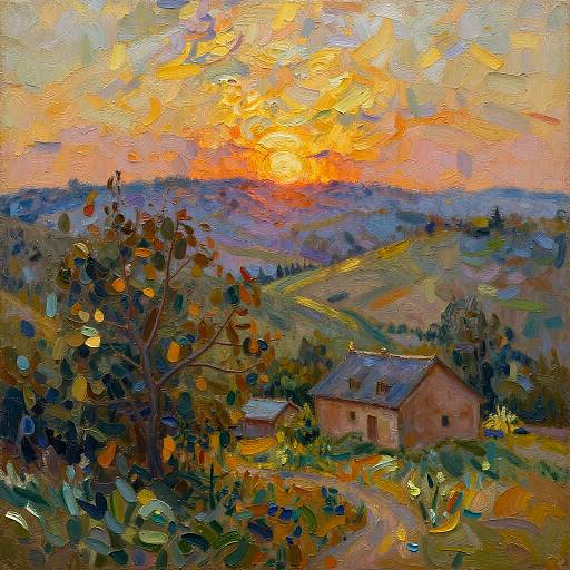 Impressionist Sunset Landscape AI