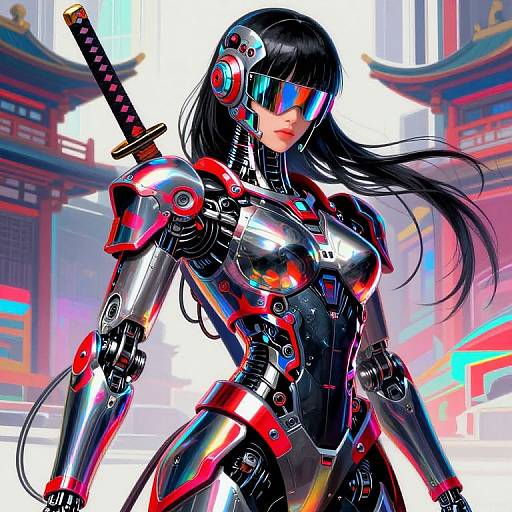 Cyberpunk Female Robot Samurai with Katana