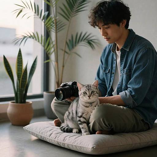 Silver Tabby Kitten with Single Father