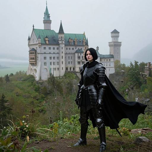 Black Knight Woman Before Mystical Castle