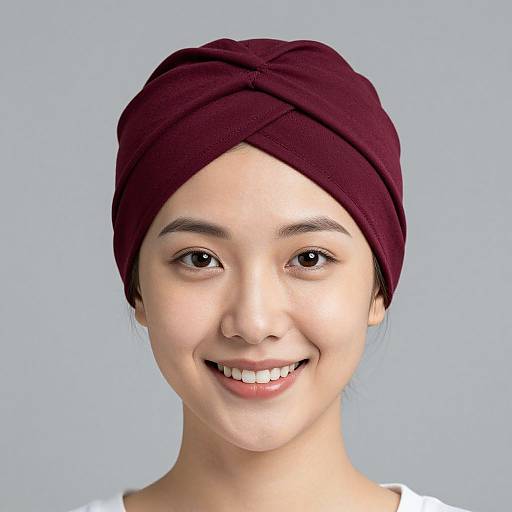 Stylish Woman in Burgundy Chemo Turban