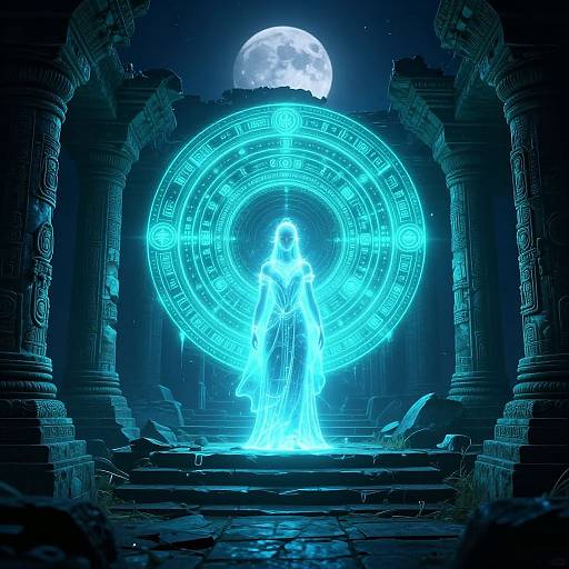 Mystical Figure in Enchanted Ruins