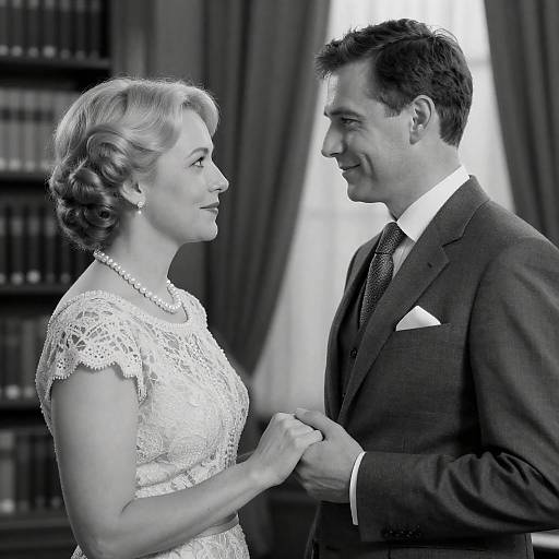 Elegant Couple in Formal Library Setting