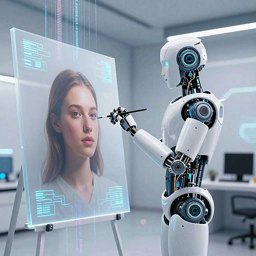 Sleek Robot Crafting Hyper-Realistic Portraits