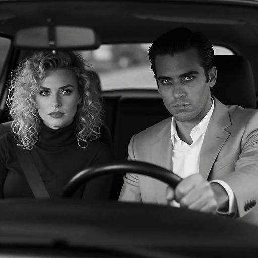 Intense Car Moment in Black-and-White