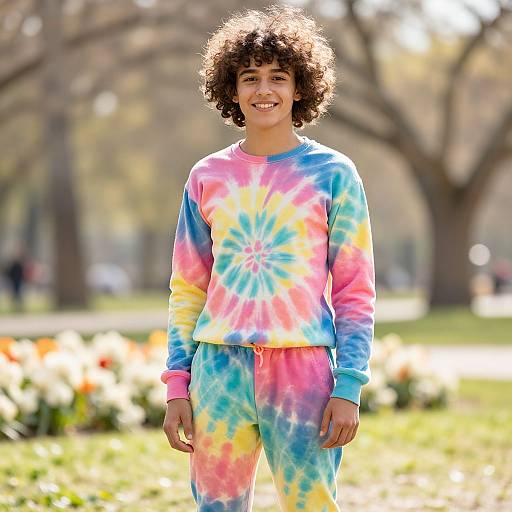 Young Adult in Tie-Dye Joggers Outdoors