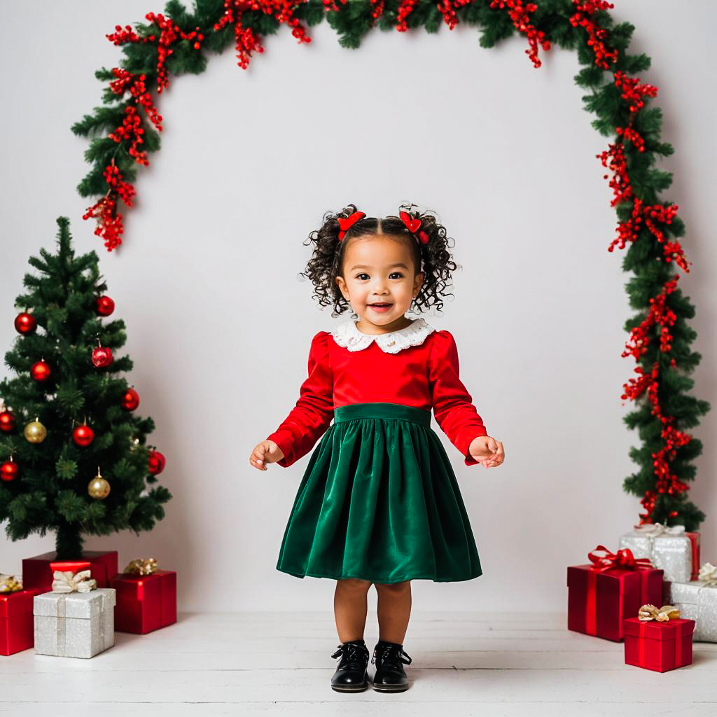 Joyful Little Sister in Festive Outfit