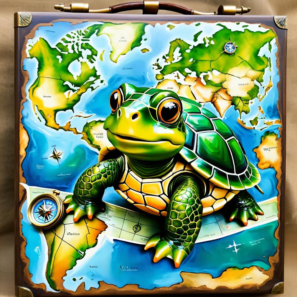 Adventurous Turtle Portrait with Compass