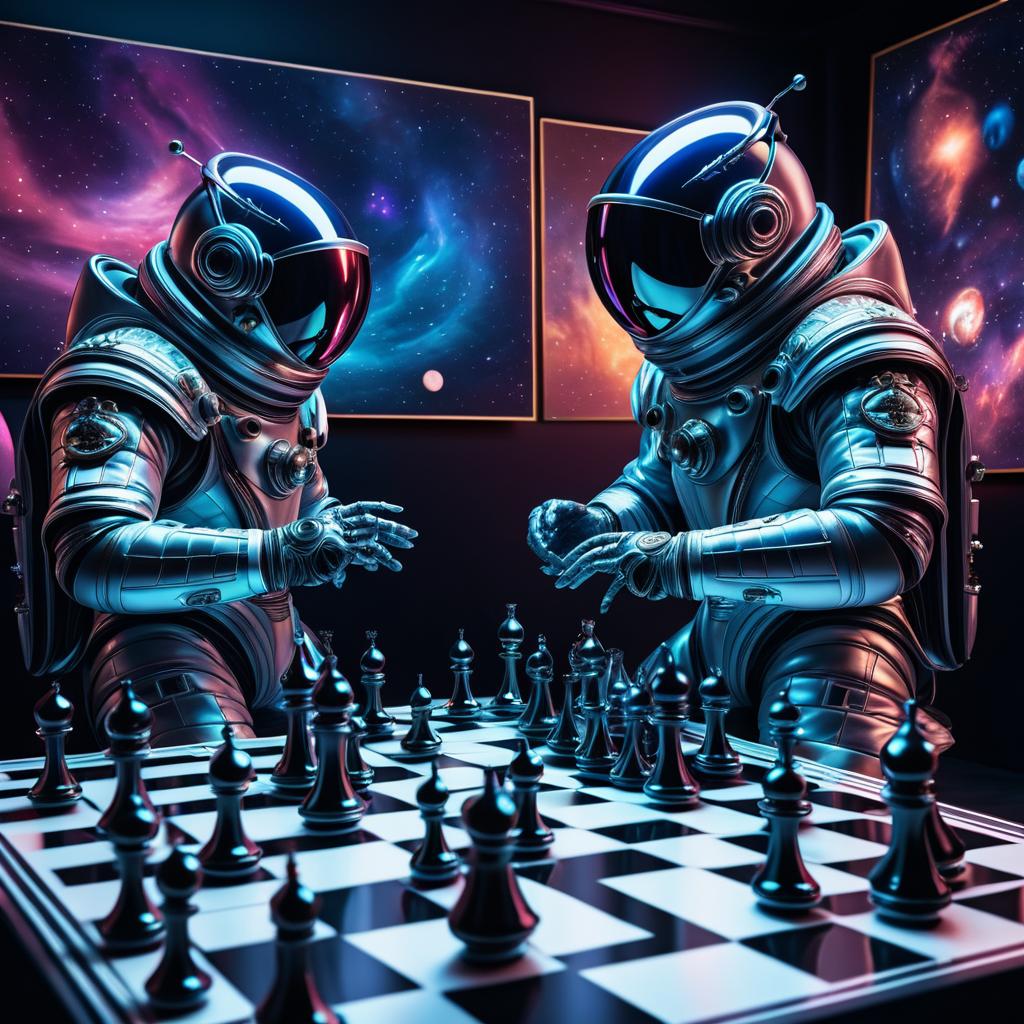 Astronaut and Alien Chess in Cosmic Style