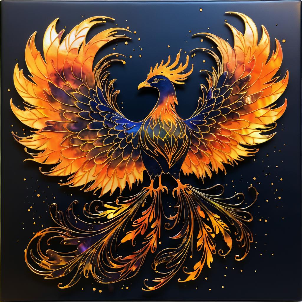 Elegant Phoenix Silhouette in Alcohol Ink