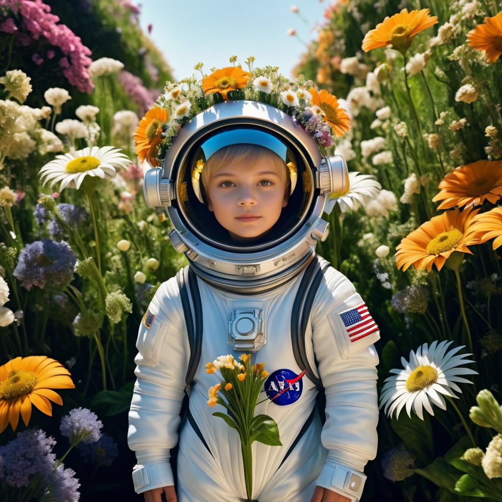 Astronaut Boy in Floral Biopunk Style