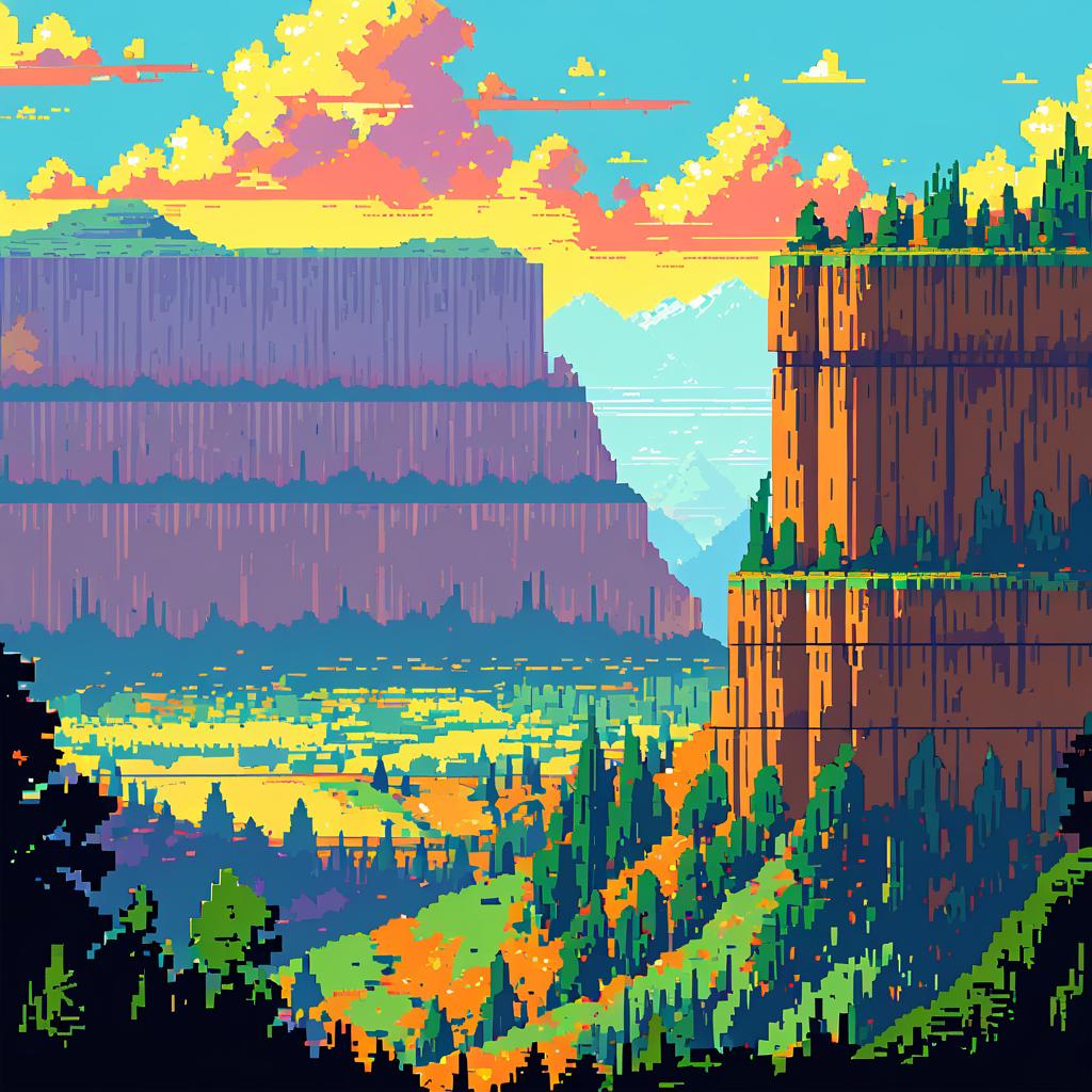 Pixelated Plateau Landscape in Retro Style