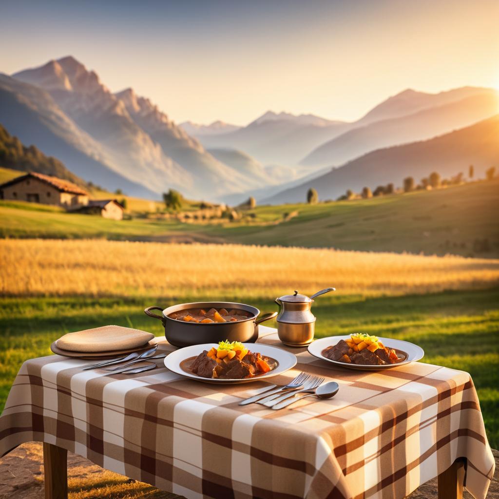 Rustic Dining with Mountain Sunset View