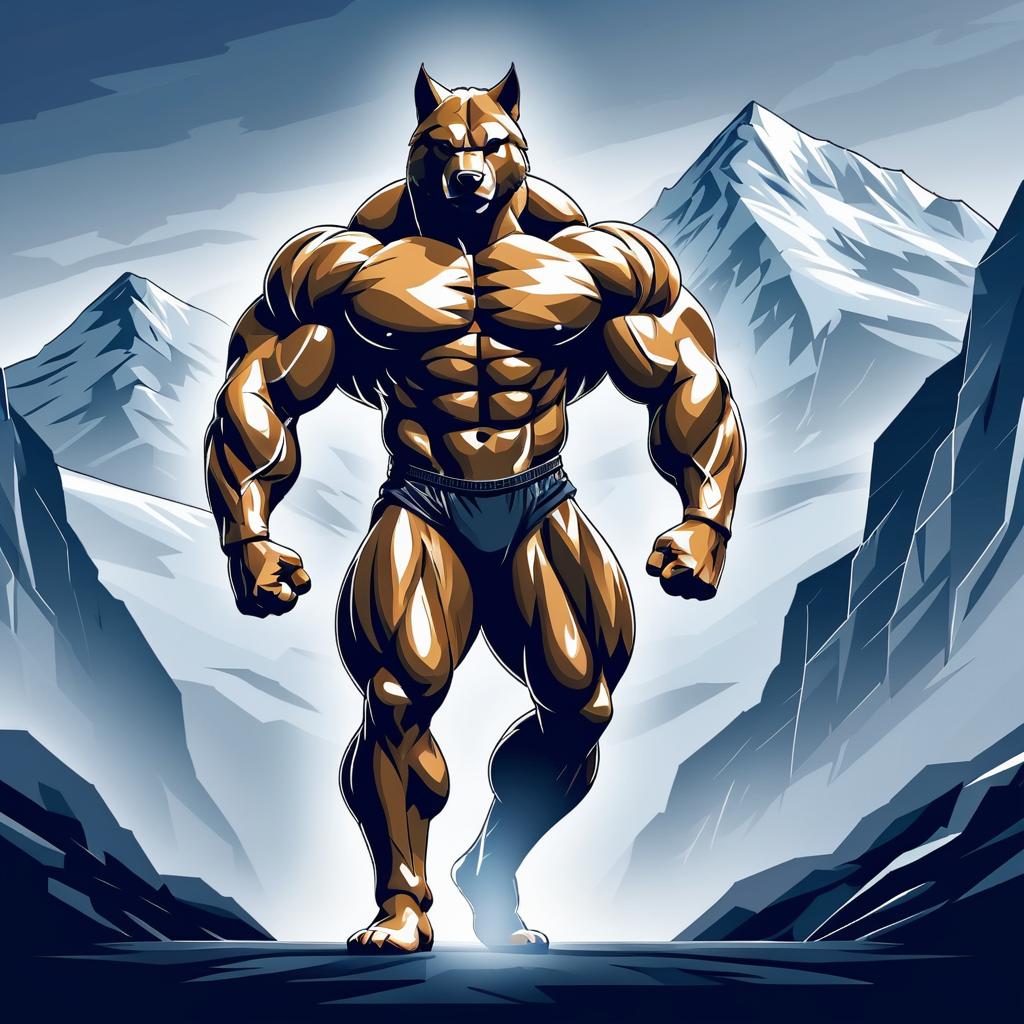 Strong Wolf Bodybuilder in Mountain Mist