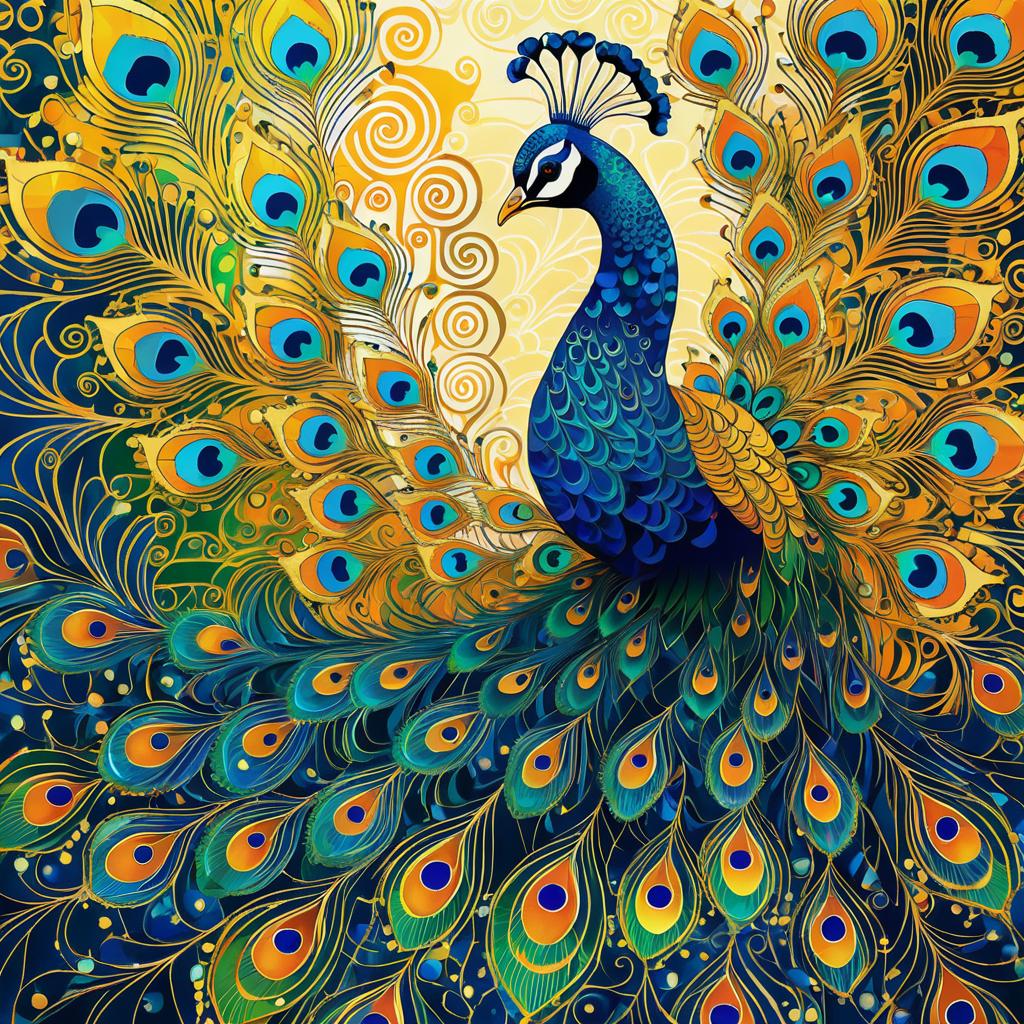 Vibrant Peacock in Klimt's Style