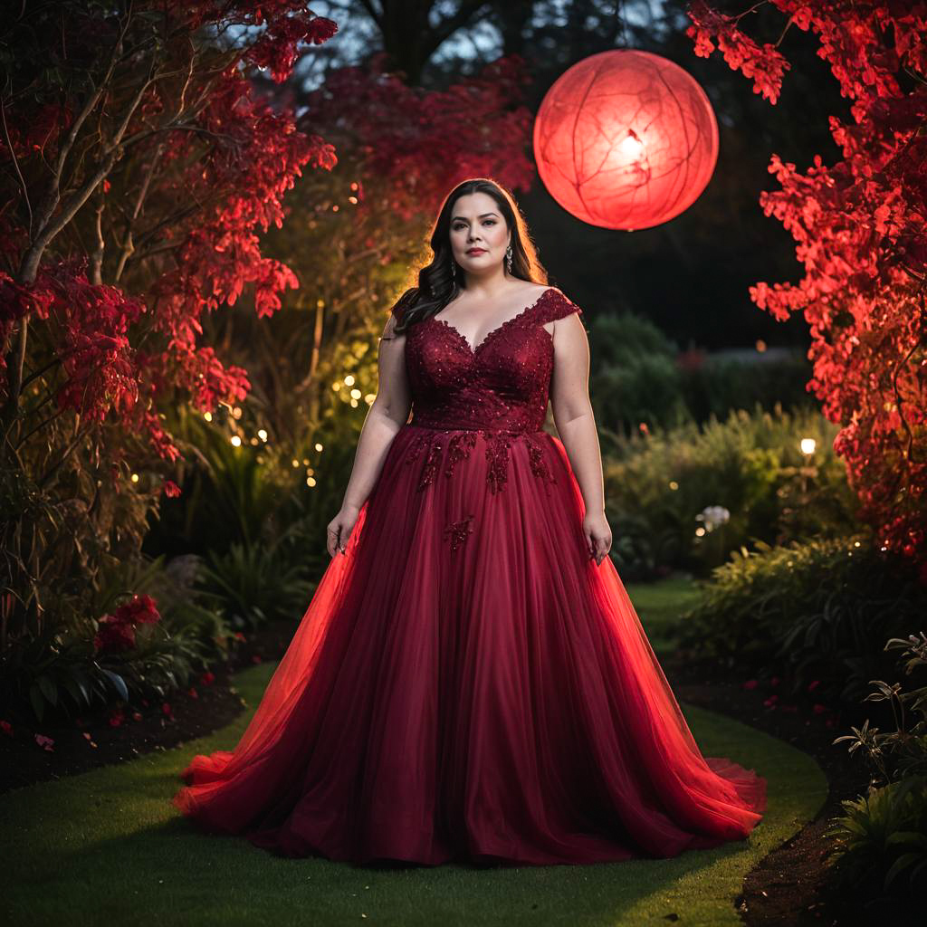 Elegant Plus-Sized Woman in Crimson Gown