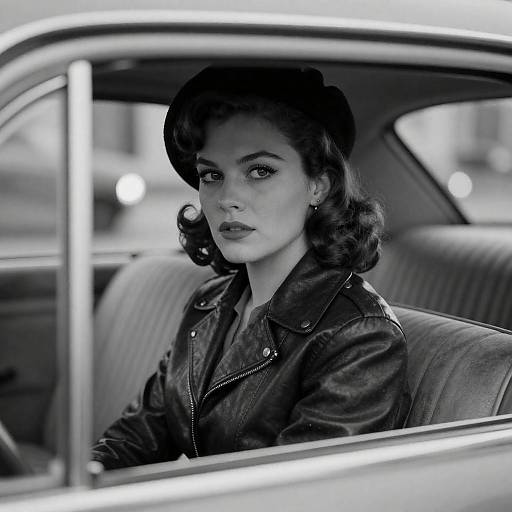 Vintage 1940s Woman in Car Portrait