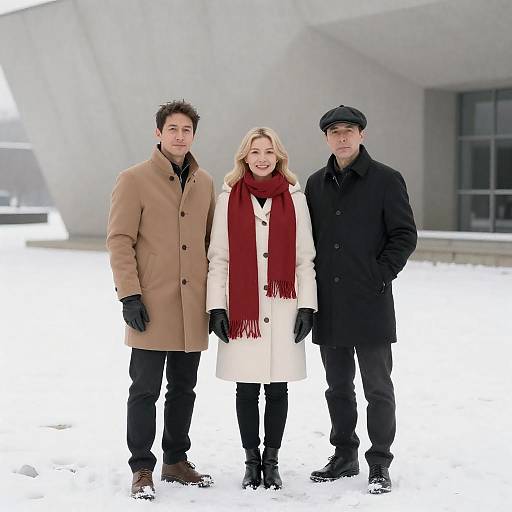Three Friends in a Snowy Landscape